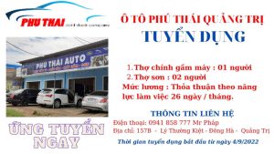 ô tô phú thái quảng trị tuyển dụng thợ sửa chữa ô tô tháng 9 năm 2022